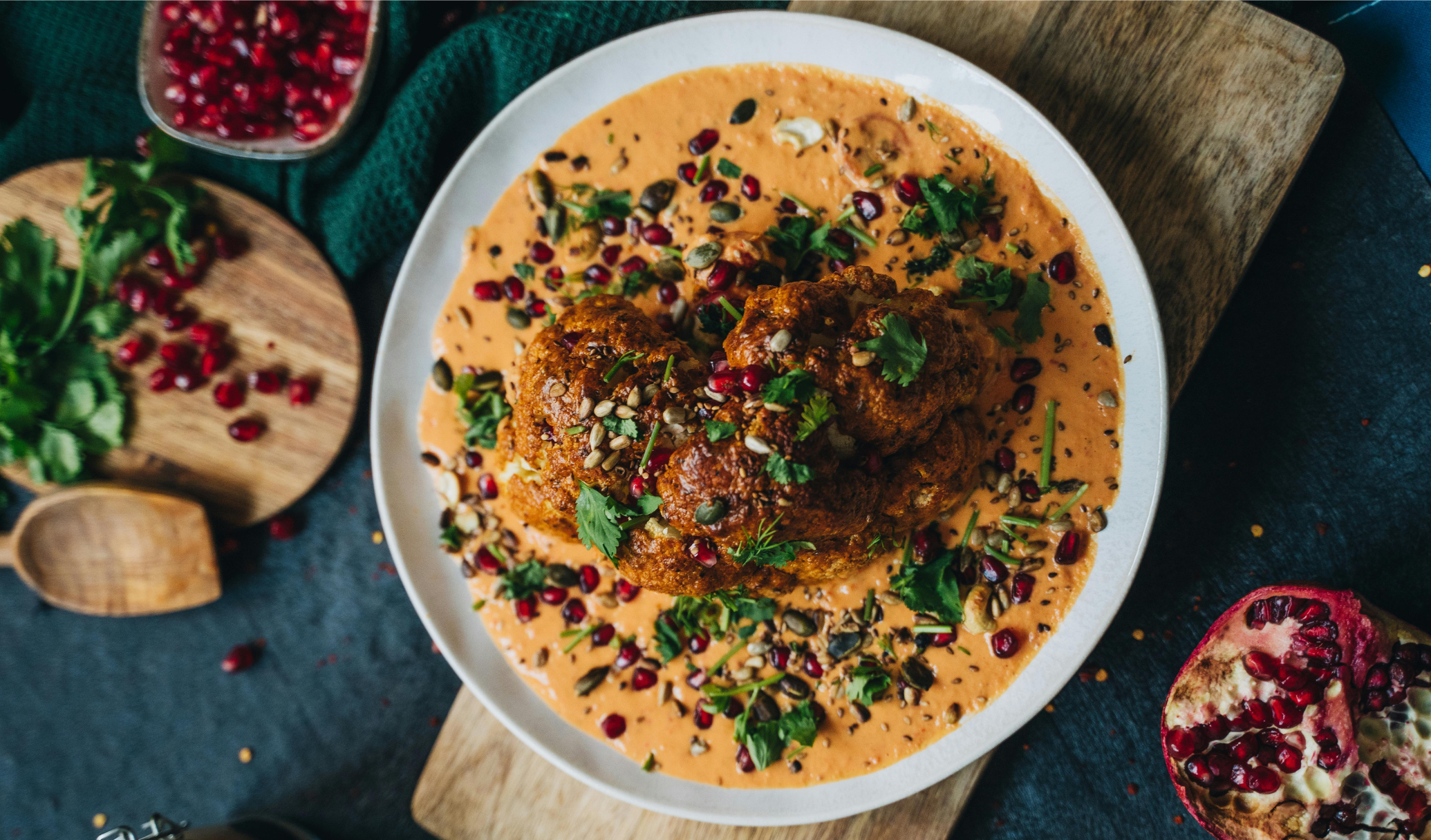 Roasted Cauliflower with Tahini-Pomegranate Sauce