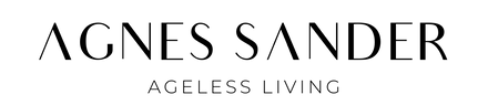 Logo of Agnes Sander with the tagline 'Ageless Living' on a black background